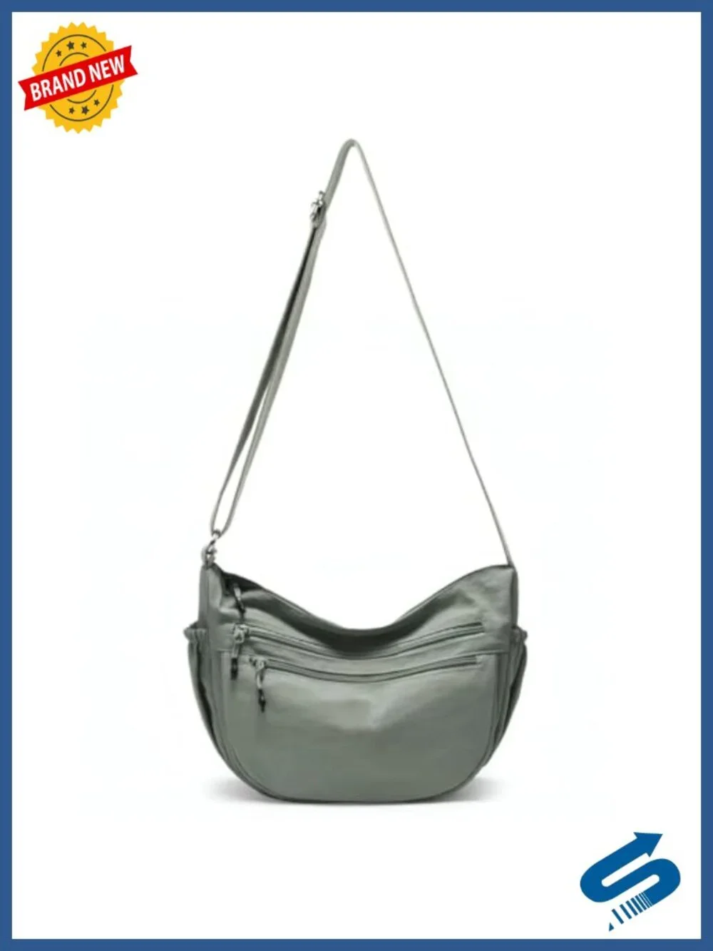 Water-Resistant Nylon Crescent Crossbody Bag with Multiple Pockets and